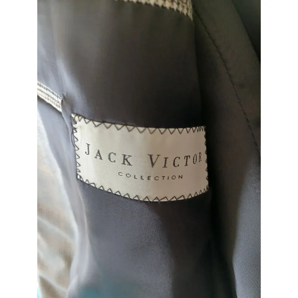 Jack Victor Loretowood Blazer Micro Houndstooth Plaid Cashmere Silk 42L Beige